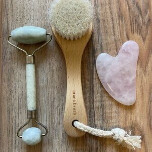 Mount Lai Gua Sha and Prana Brush Dry Brush with face roller